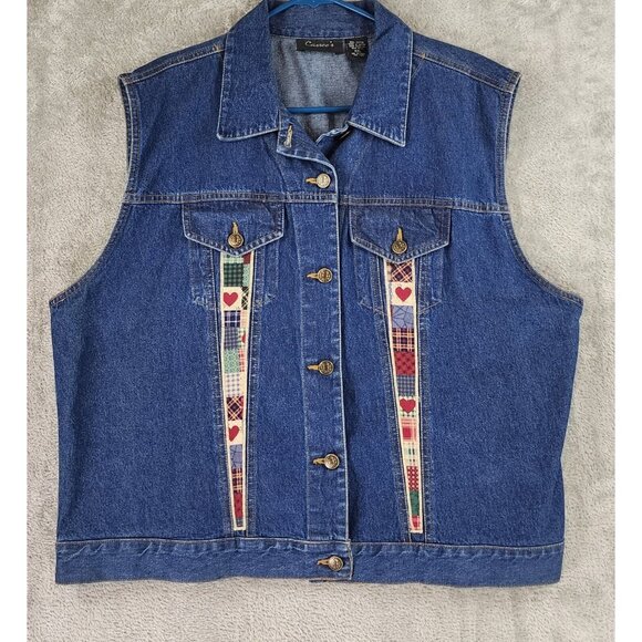 Cassee's Jean Vest Womens XXL Blue Denim Western Heart Patchwork Y2K Vintage - Picture 1 of 8